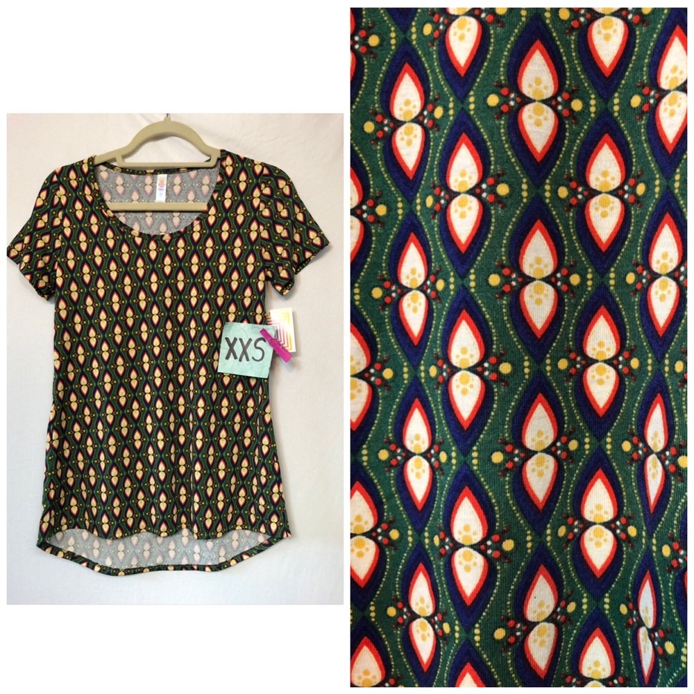 LuLaRoe Classic T Shirt XXS Green Blue High‑Low Hem NWT